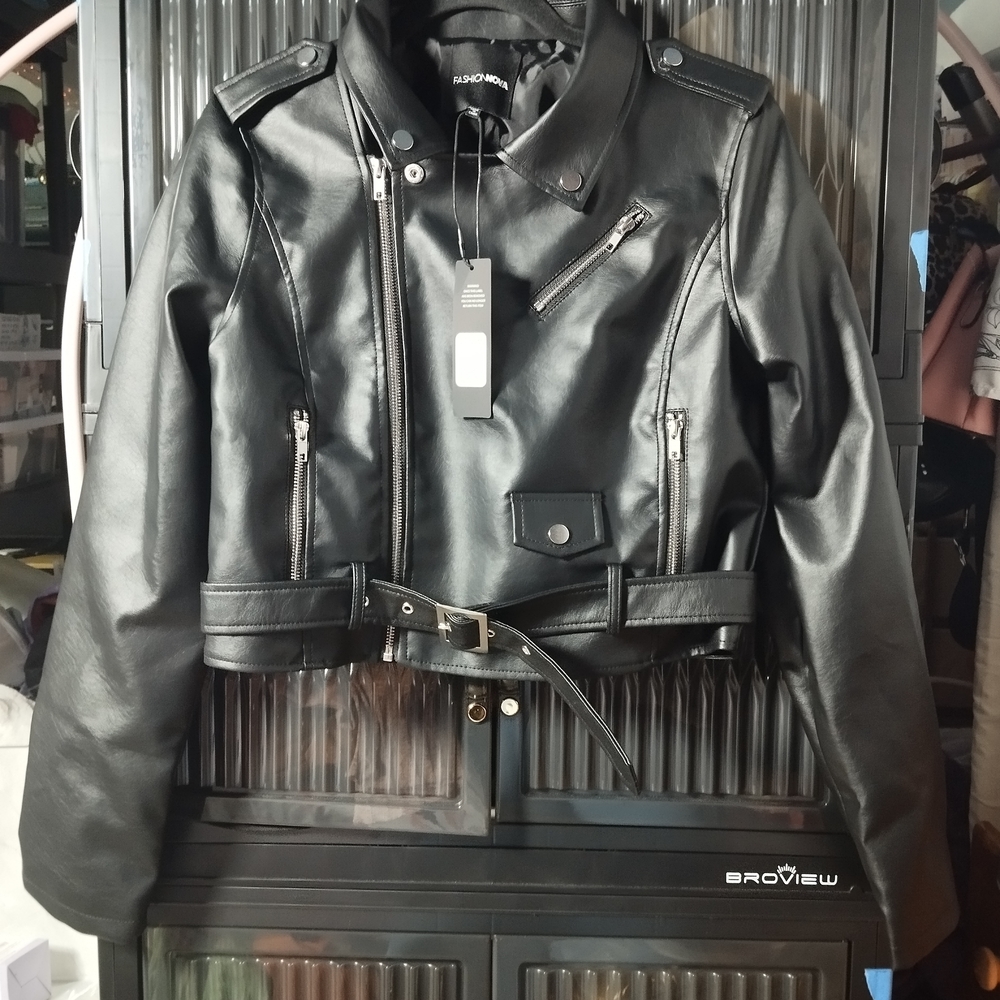 Fashion Nova Sleek Black Leather Biker Jacket